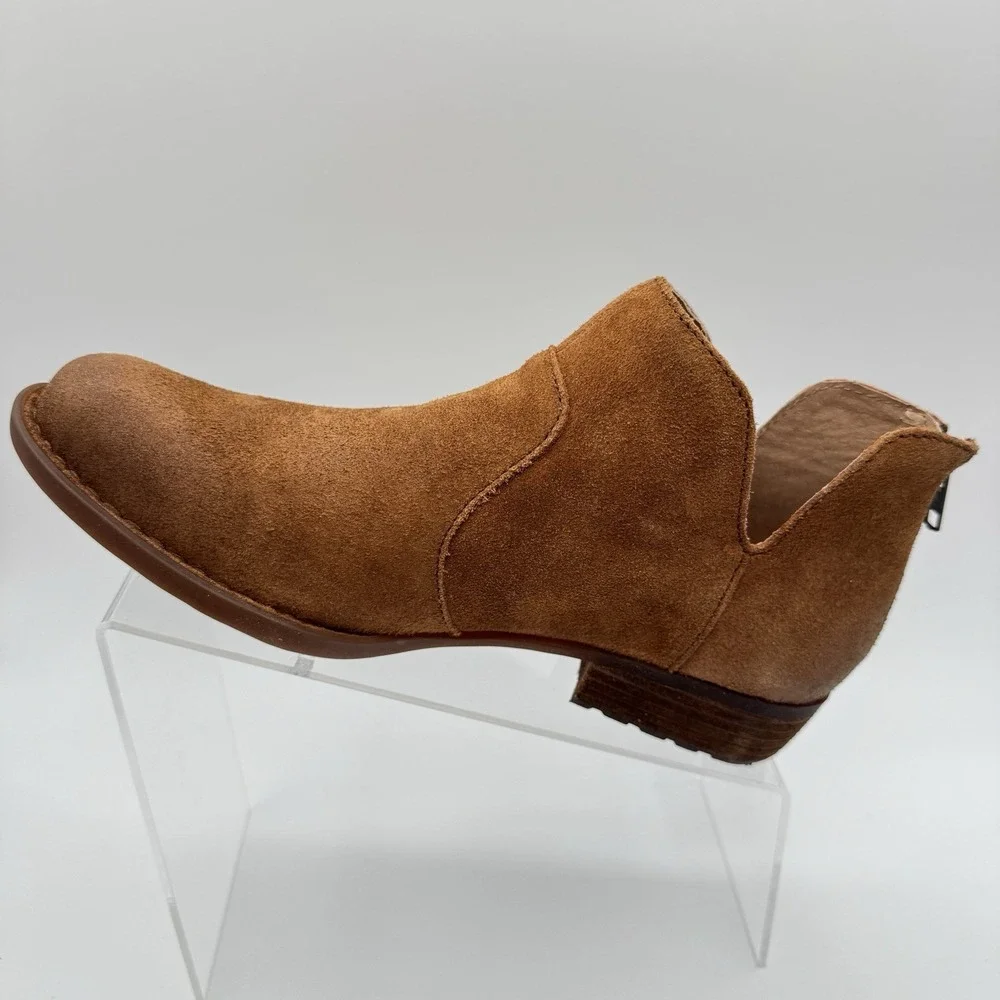 Born Kerri Shoes Women's Size 9.5 Brown Tan Leather Distressed Zip Ankle Bootie